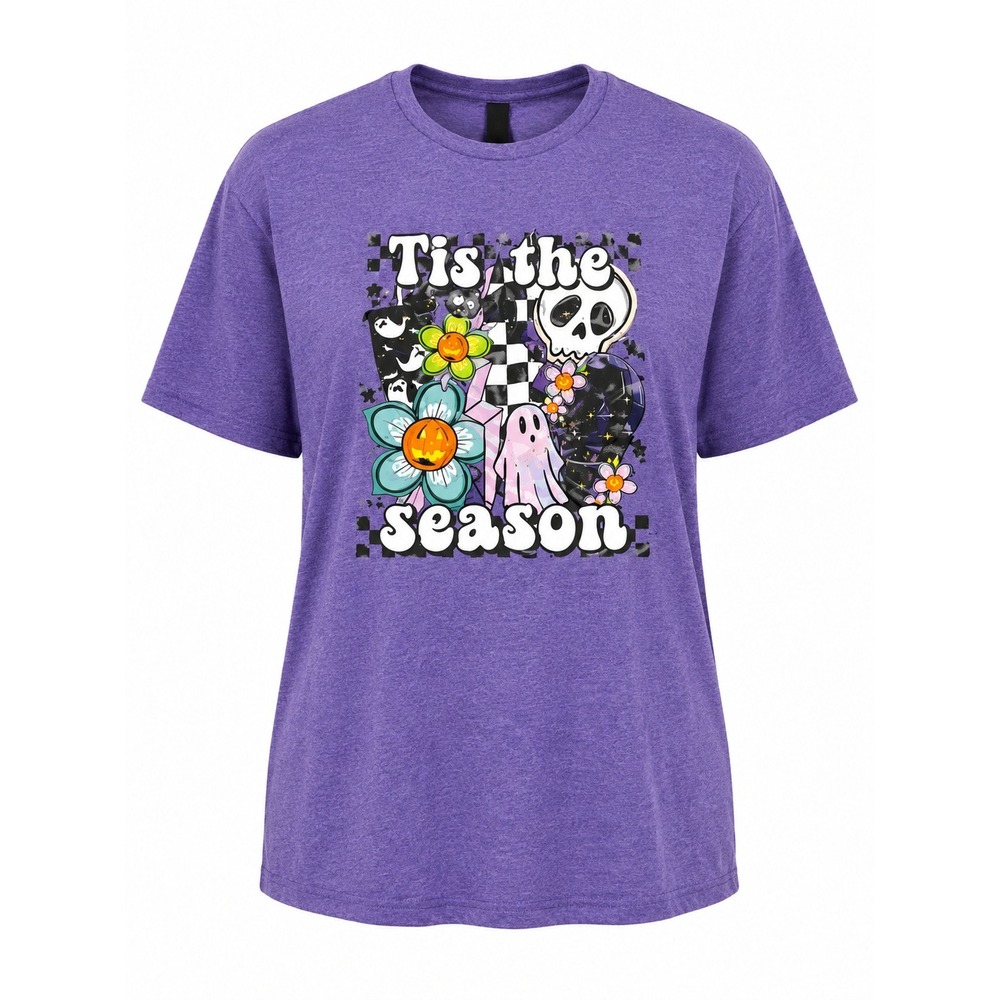 Gildan Softstyle Purple Halloween Tis the Season Graphic T-Shirt XL Womens Skull